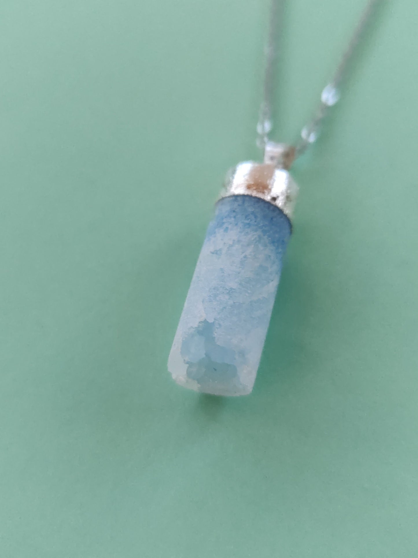 Cylinder Silver Amazonite Pendant Necklace