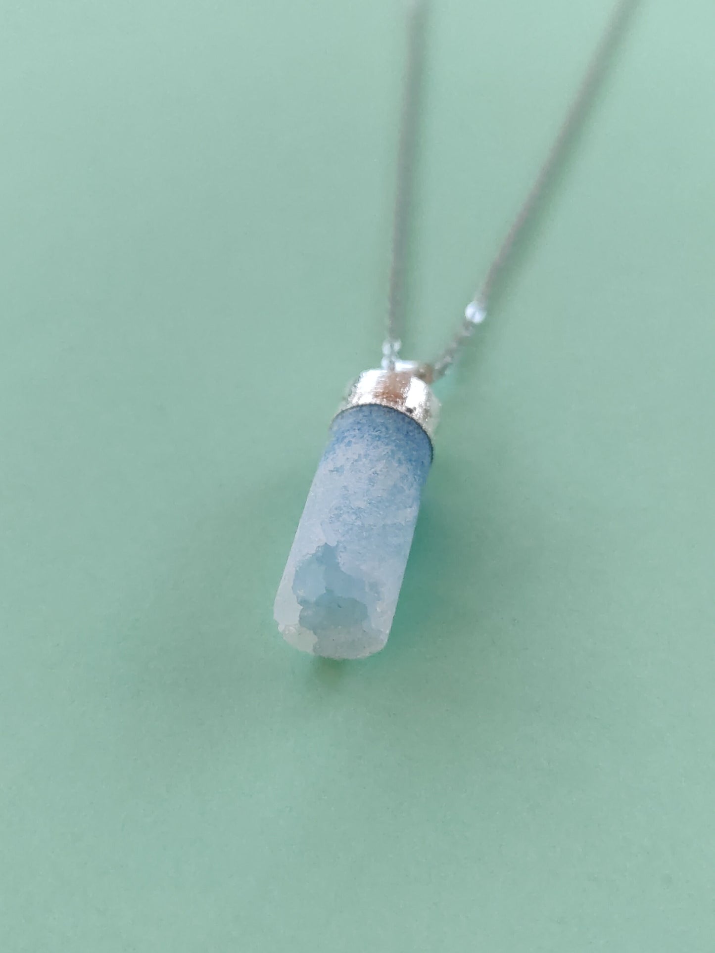 Cylinder Silver Amazonite Pendant Necklace