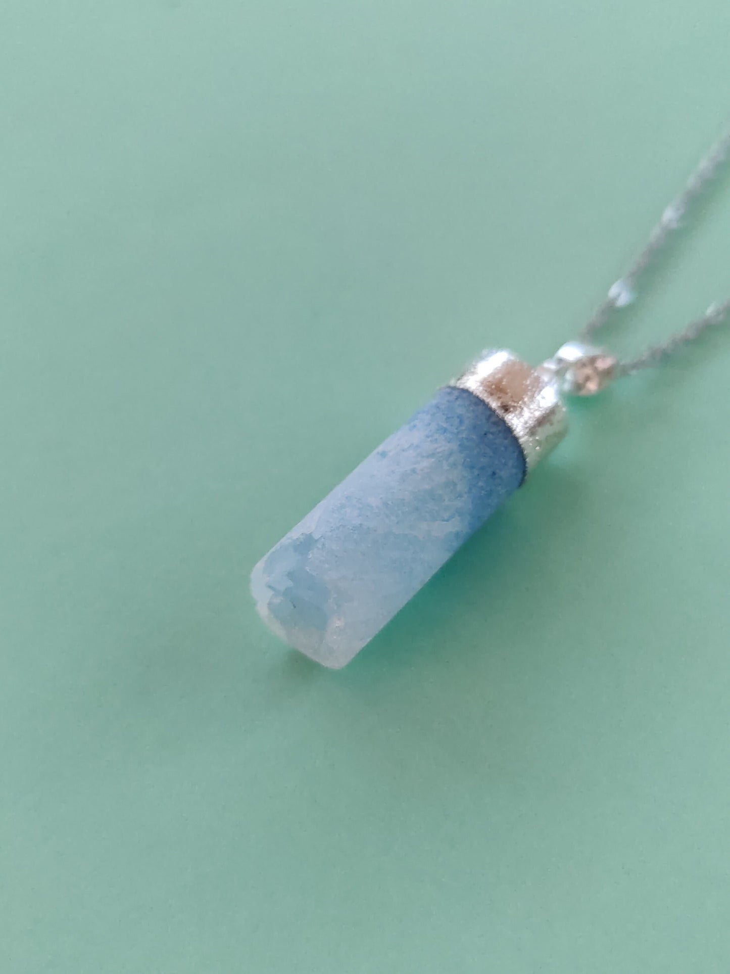 Cylinder Silver Amazonite Pendant Necklace