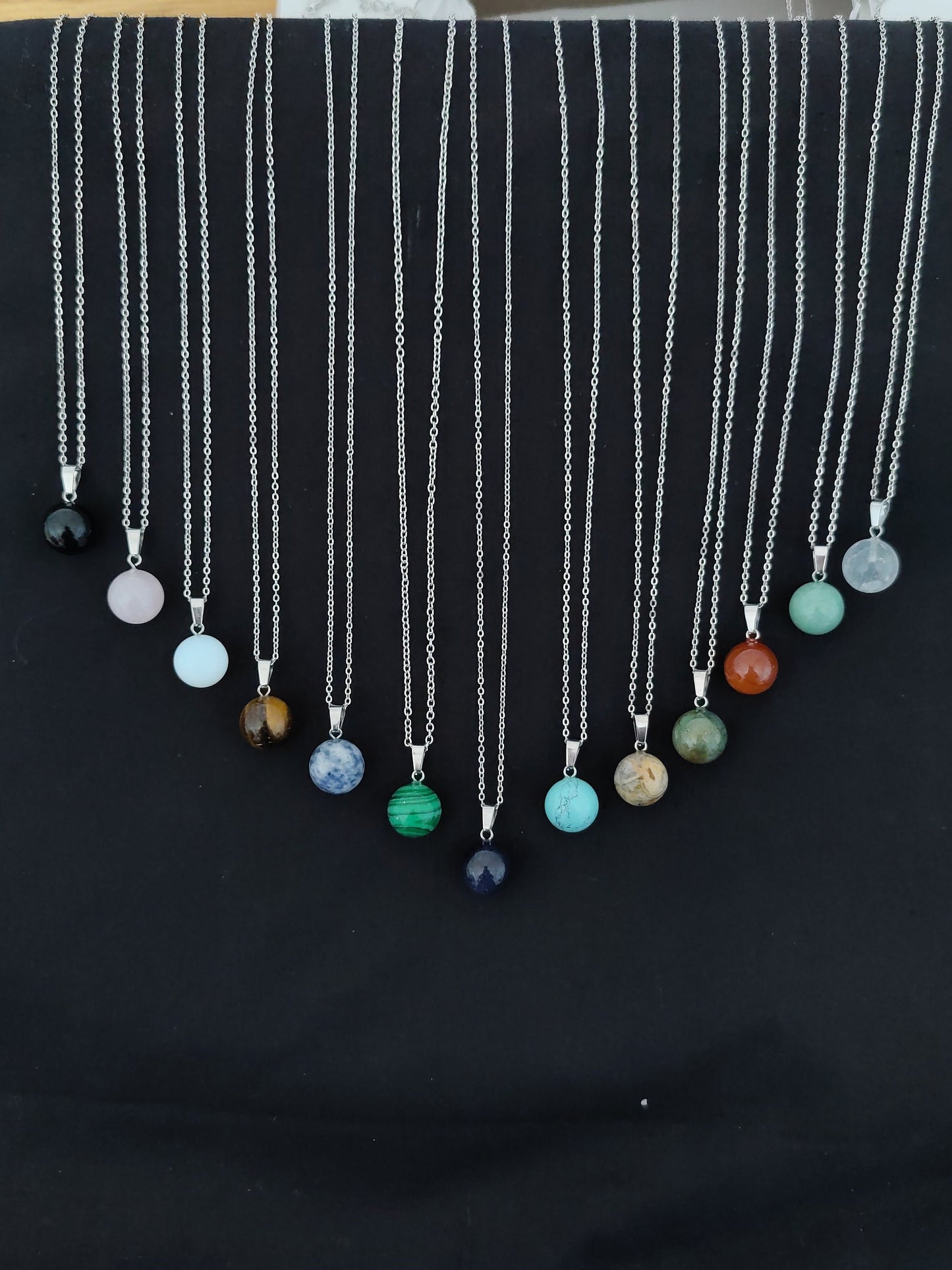 Sphere Natural crystal necklace Carnelian Aventurine Clear Quartz
