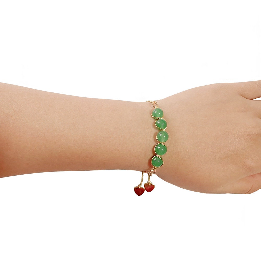 Gold Jade Rhodonite Polished Beaded Natural Crystal Stone Bracelet Chakra Stone Drawstring Closure