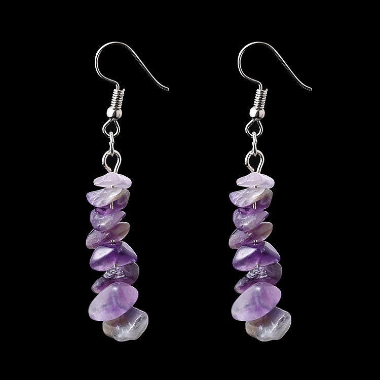 Amethyst Gravel Natural Stone Crystal Earrings