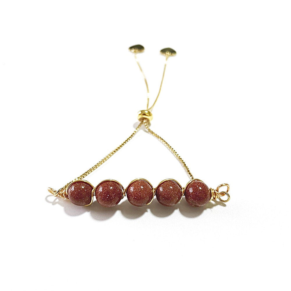 Gold Jade Rhodonite Polished Beaded Natural Crystal Stone Bracelet Chakra Stone Drawstring Closure