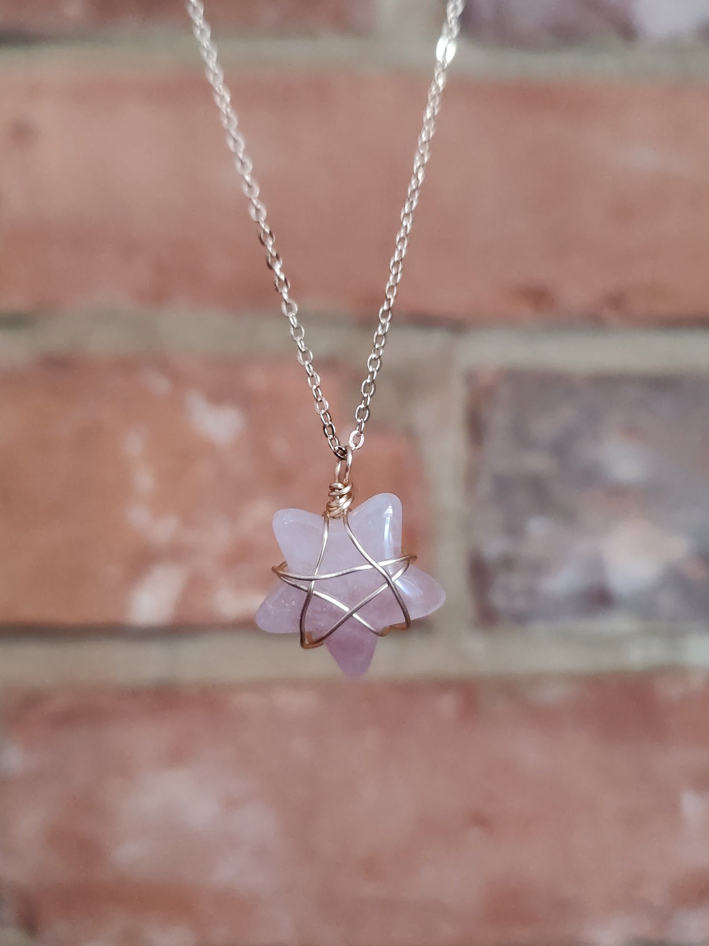 Gold Stars Wire Wrapped Necklace Natural Crystal Stone
