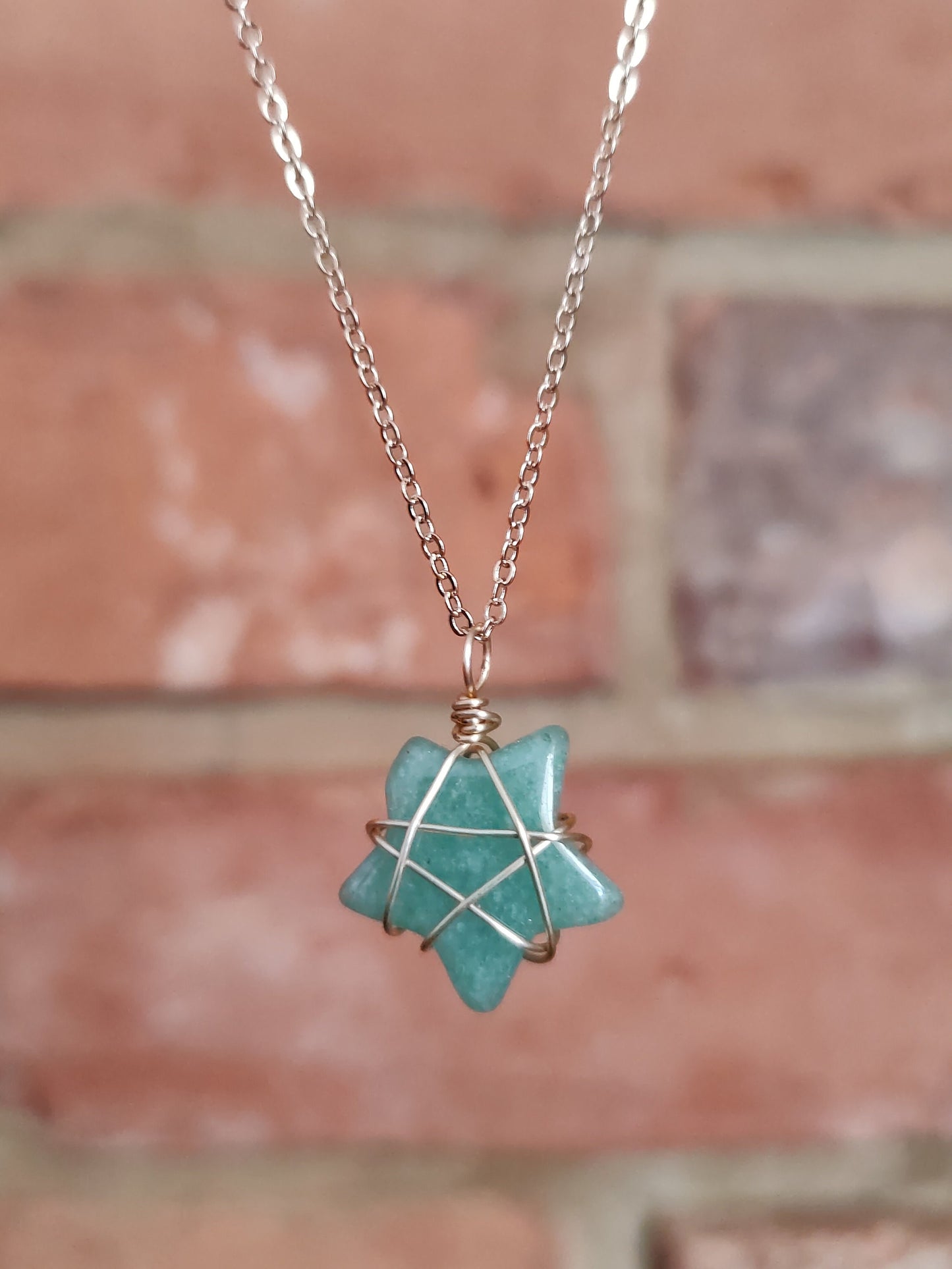 Gold Stars Wire Wrapped Necklace Natural Crystal Stone
