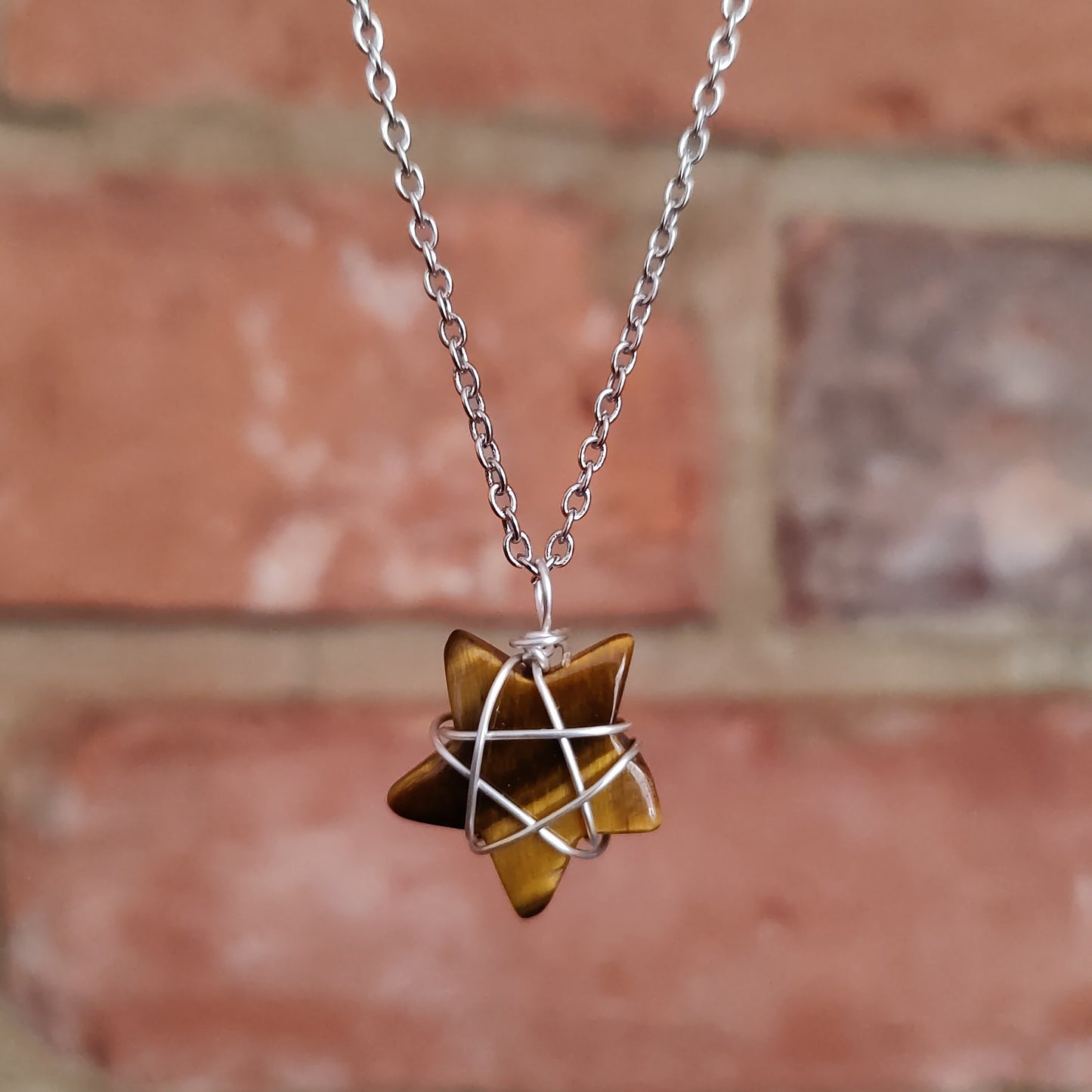 Silver Stars Wire Wrapped Natural Crystal Stone Necklace