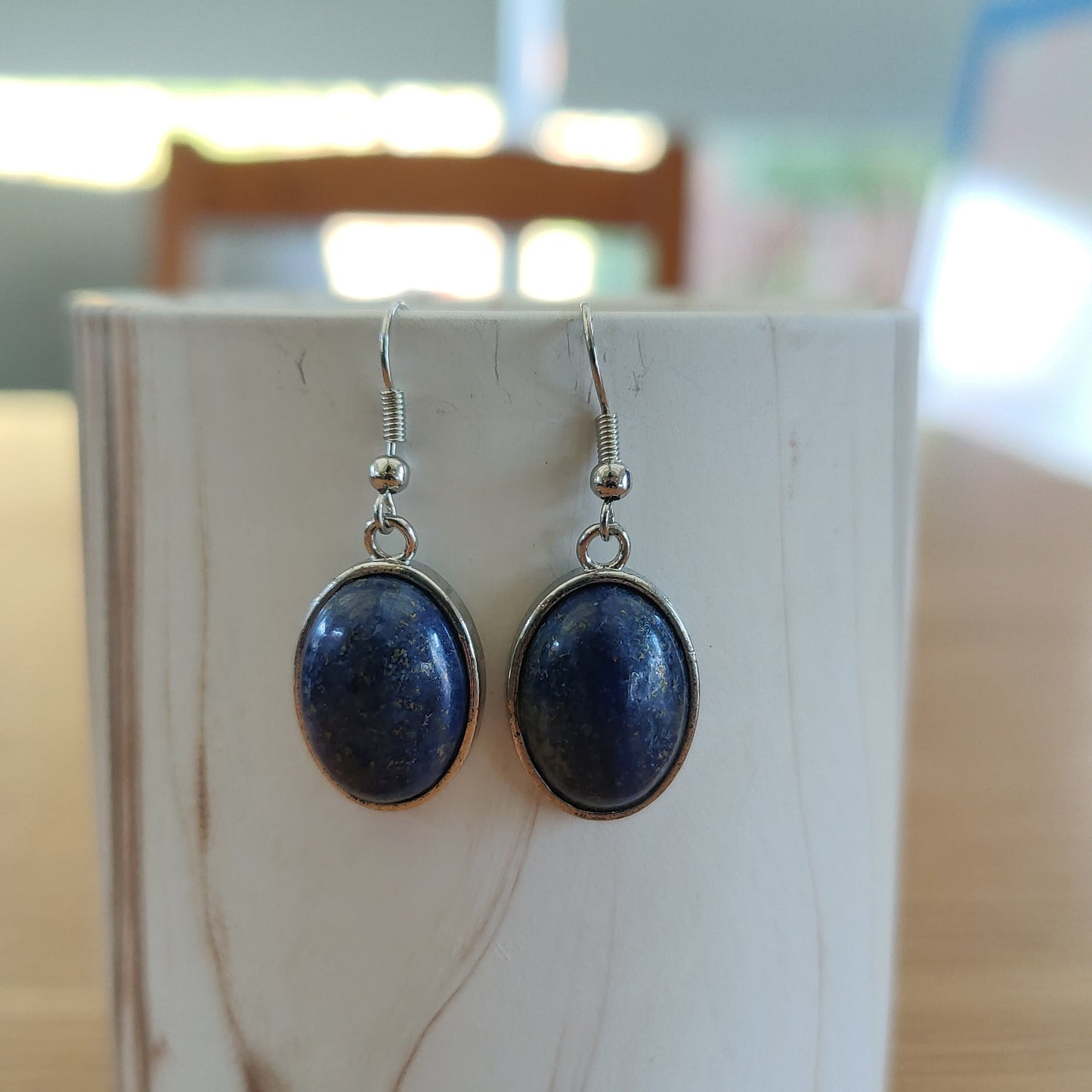 Silver Oval Dangling Aventurine Amethyst Rose Quartz Earrings Stainless Steel Hooks Handmade UK
