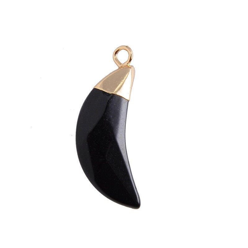 Moon Shaped Diamond Cutting Surface Natural Crystal Stone Pendant Necklace Hand Made