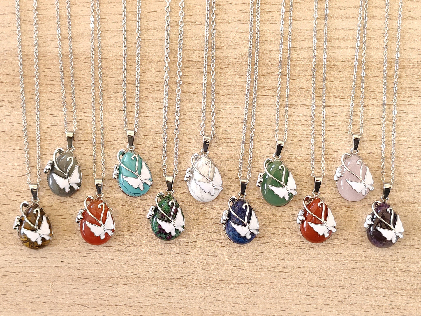 Rose Quartz Amethyst Aventurine Rain Drop Shaped Crystal Pendants with Butterfly Mounted base Natural Stone Crystal Chakra Positive Energy