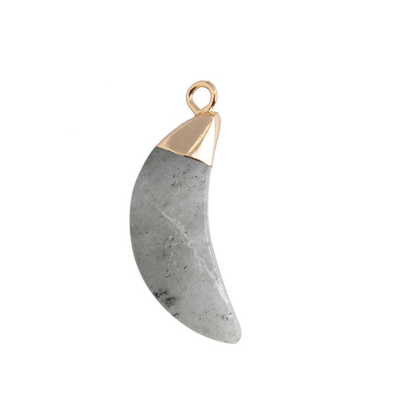 Moon Shaped Diamond Cutting Surface Natural Crystal Stone Pendant Necklace Hand Made