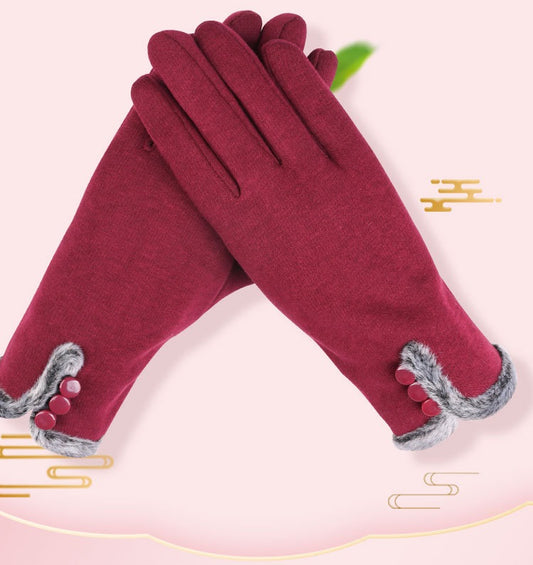 3 Decorative Buttons Ladies Fleece Touch Screen Warm Winter Thermal Lined Button Gloves UK