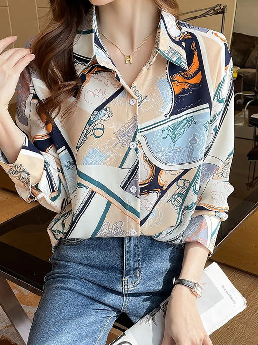 Blue Vintage Prints Satin Soft Silky Shirt