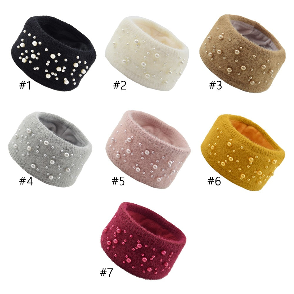 Pearl Fleece Lined Knitted Braids Wide Headband Head Wrap Elastic Wool Ear Hairband Turban