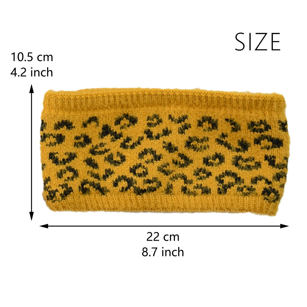 Leopard Plain Fleece Lined Knitted Braids Wide Headband Head Wrap Elastic Wool Ear Hairband Turban