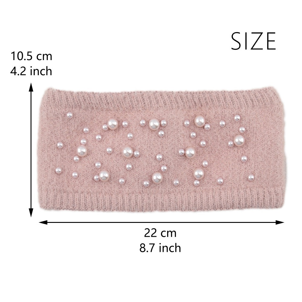 Pearl Fleece Lined Knitted Braids Wide Headband Head Wrap Elastic Wool Ear Hairband Turban