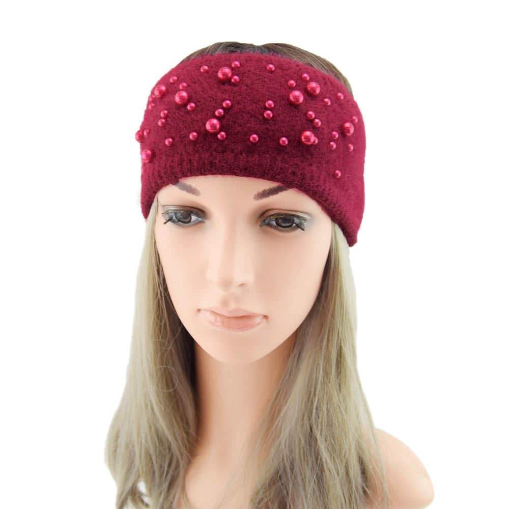 Pearl Fleece Lined Knitted Braids Wide Headband Head Wrap Elastic Wool Ear Hairband Turban