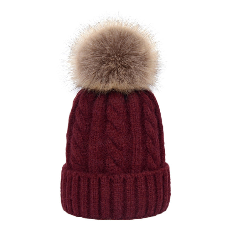 Womens Kids Ladies Knitted Winter Beanie Hat Large Faux Fur Detachable Pom pom