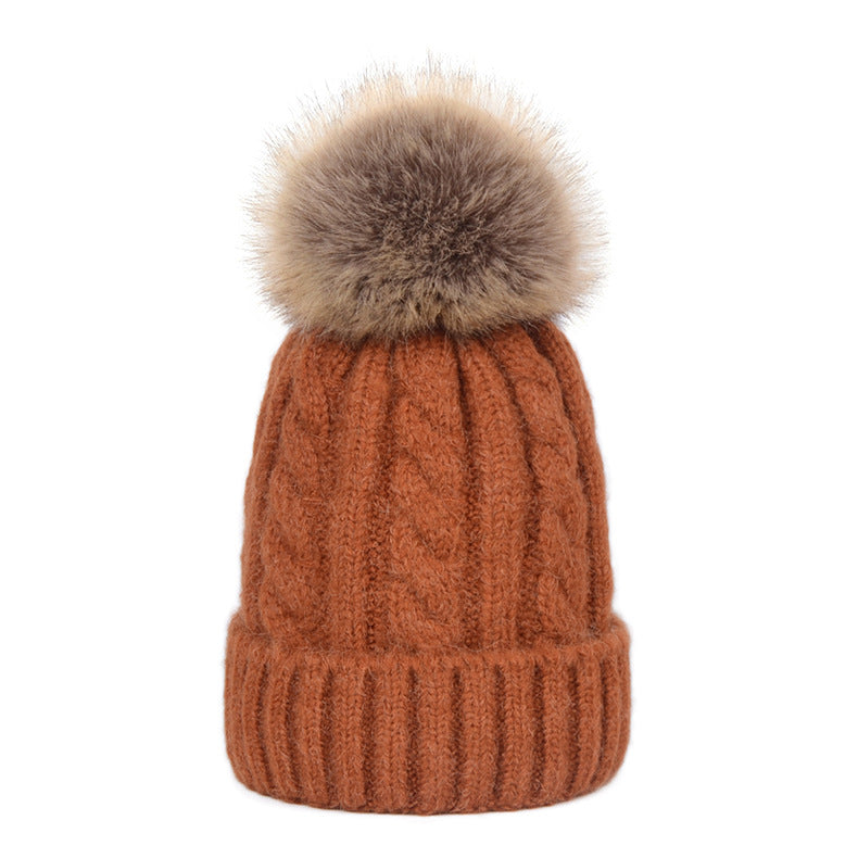 Womens Kids Ladies Knitted Winter Beanie Hat Large Faux Fur Detachable Pom pom