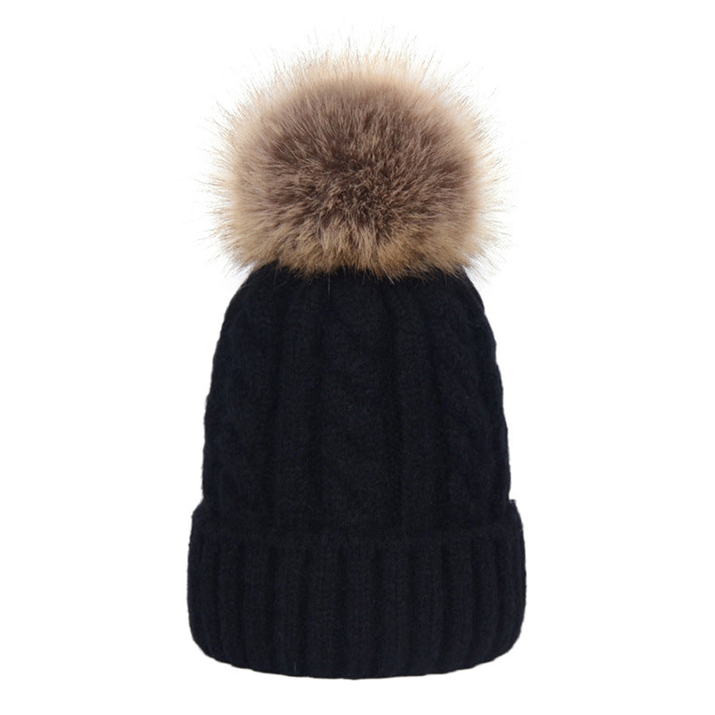 Womens Kids Ladies Knitted Winter Beanie Hat Large Faux Fur Detachable Pom pom