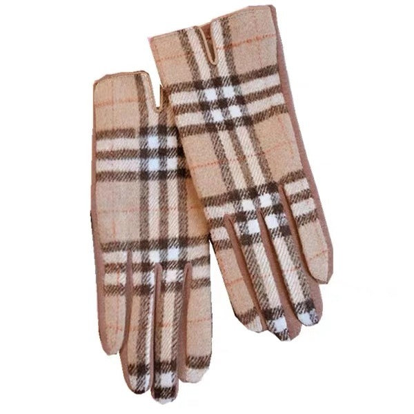 Ladies Tartan Touch Screen Check Gloves Warm Thermal Fleece lined Houndstooth