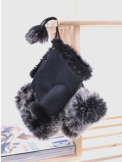 Women Winter Fingerless Suede Fur Gloves Mittens Soft Warm Fleece Lined UK