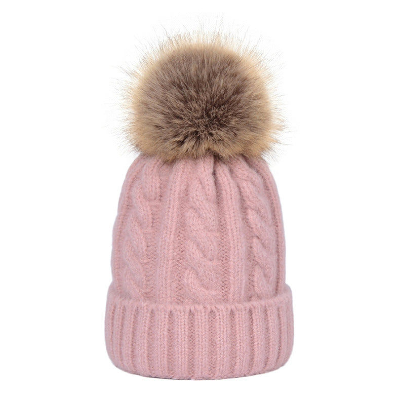 Womens Kids Ladies Knitted Winter Beanie Hat Large Faux Fur Detachable Pom pom