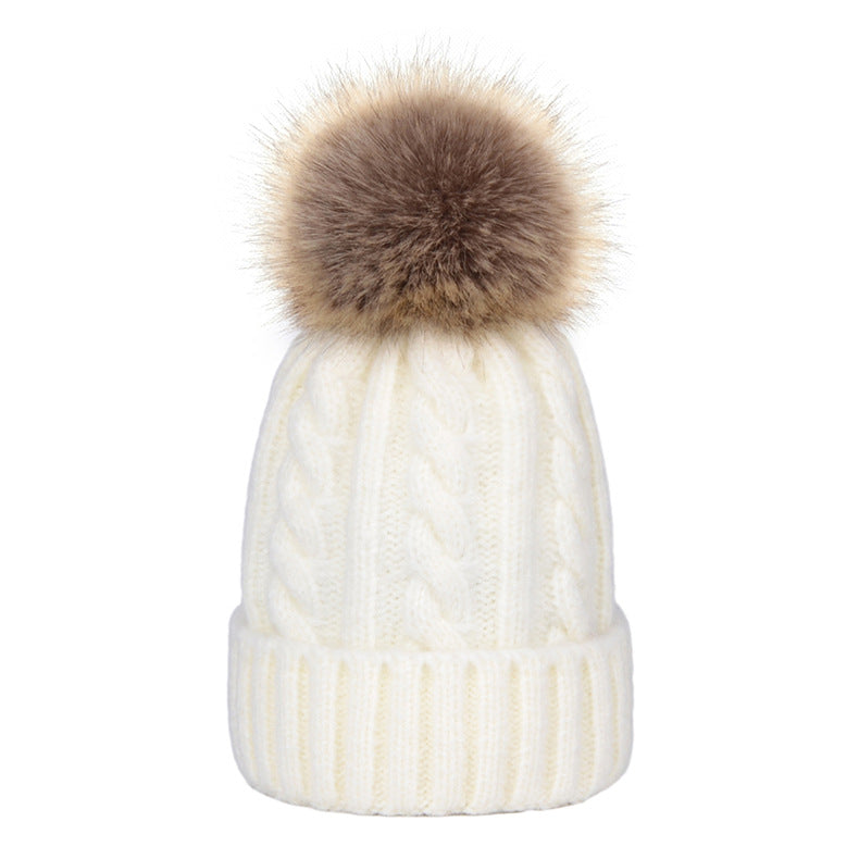 Womens Kids Ladies Knitted Winter Beanie Hat Large Faux Fur Detachable Pom pom