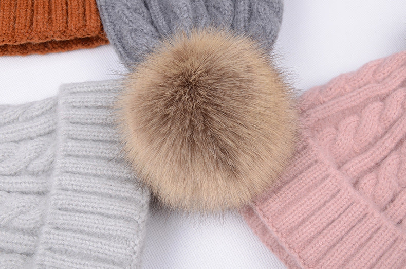 Womens Kids Ladies Knitted Winter Beanie Hat Large Faux Fur Detachable Pom pom