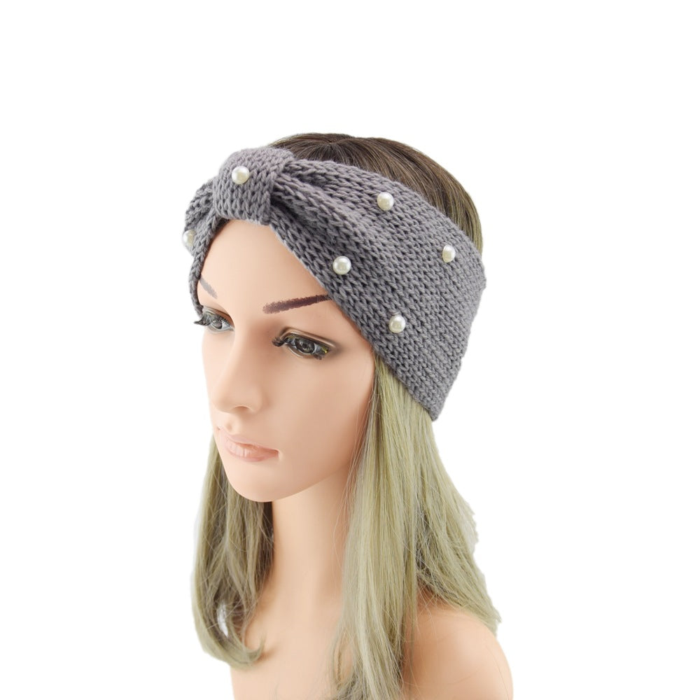 Pearl Twisted Knotted Knitted Braids Wide Headband Head Wrap Elastic Wool Ear Hairband Turban