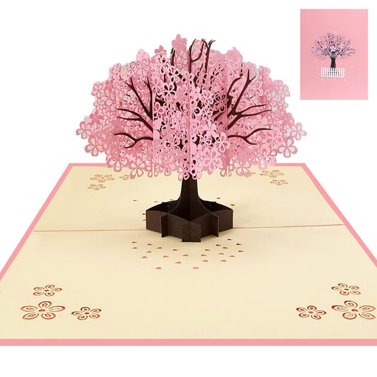 3D Paper Art Pop Up Hand Carved Greeting Cards Trees Festival Cherry Blossom Cards