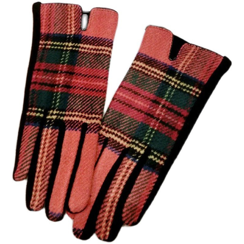 Ladies Tartan Touch Screen Check Gloves Warm Thermal Fleece lined Houndstooth