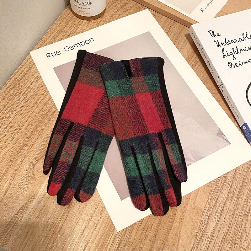 Ladies Tartan Touch Screen Check Gloves Warm Thermal Fleece lined Houndstooth