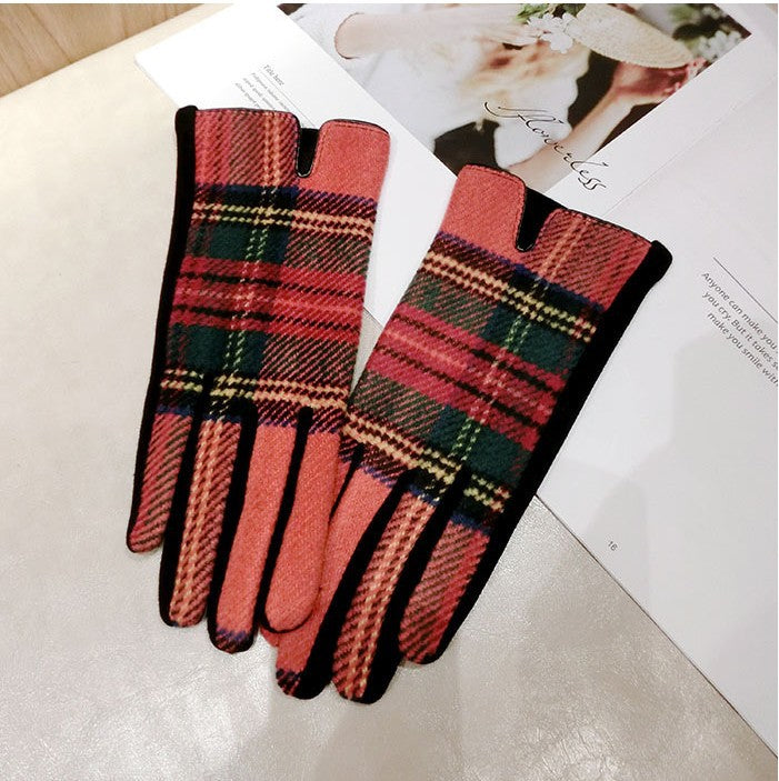 Ladies Tartan Touch Screen Check Gloves Warm Thermal Fleece lined Houndstooth