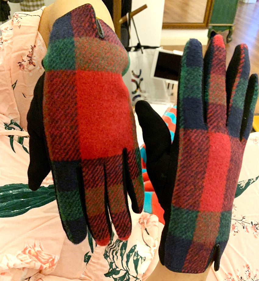 Ladies Tartan Touch Screen Check Gloves Warm Thermal Fleece lined Houndstooth