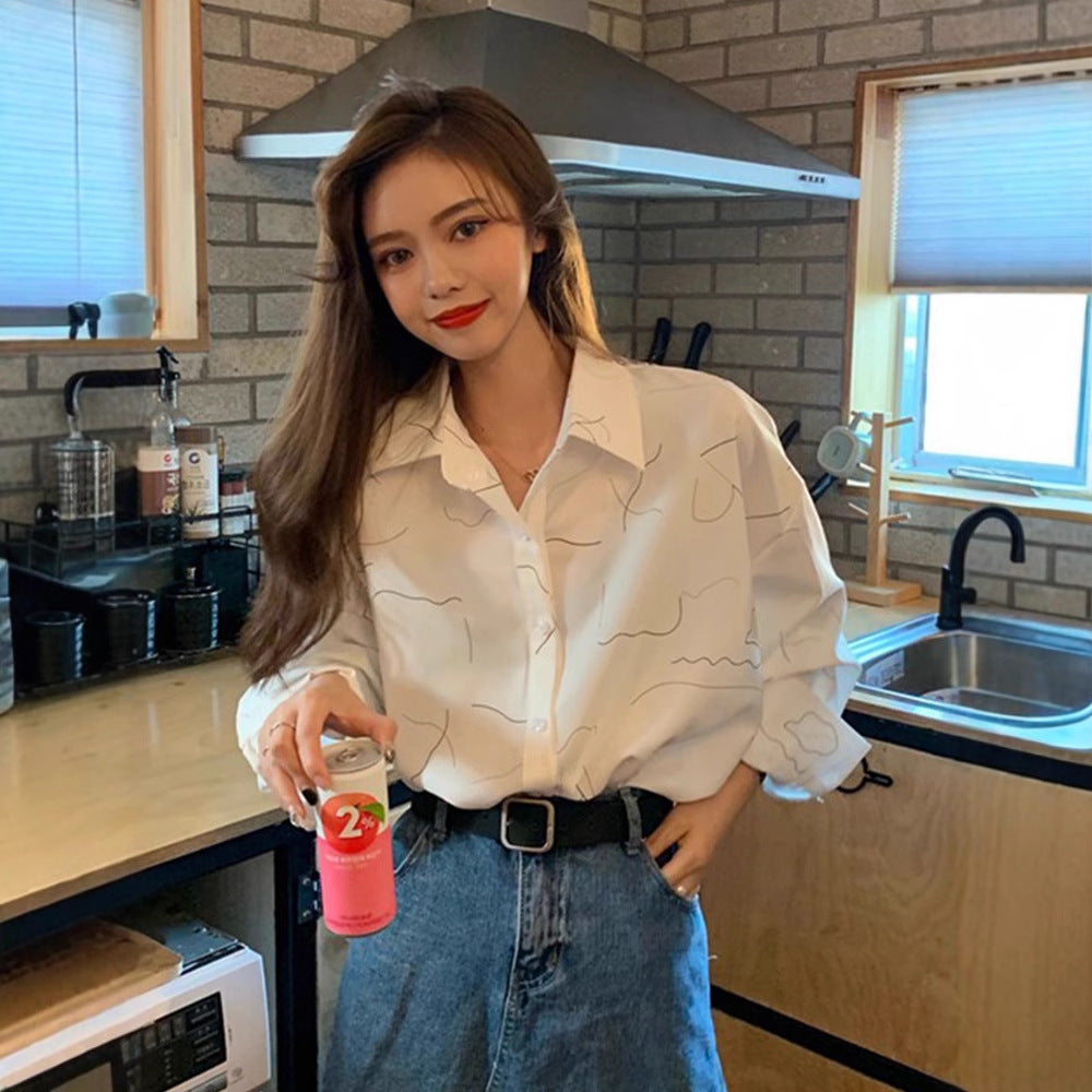 White Rainbow Lines Vintage Prints Satin Soft Silky Shirt