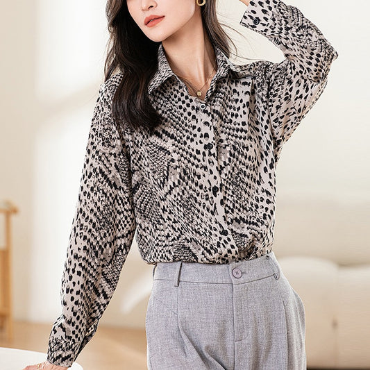 Snake Skin Grey Prints Satin Soft Silky Shirt
