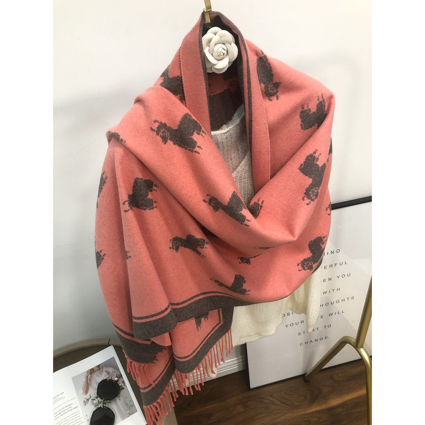 Llama Reversible Scarf Soft Touch Viscose 2 Tones Contrast Colors Shawls