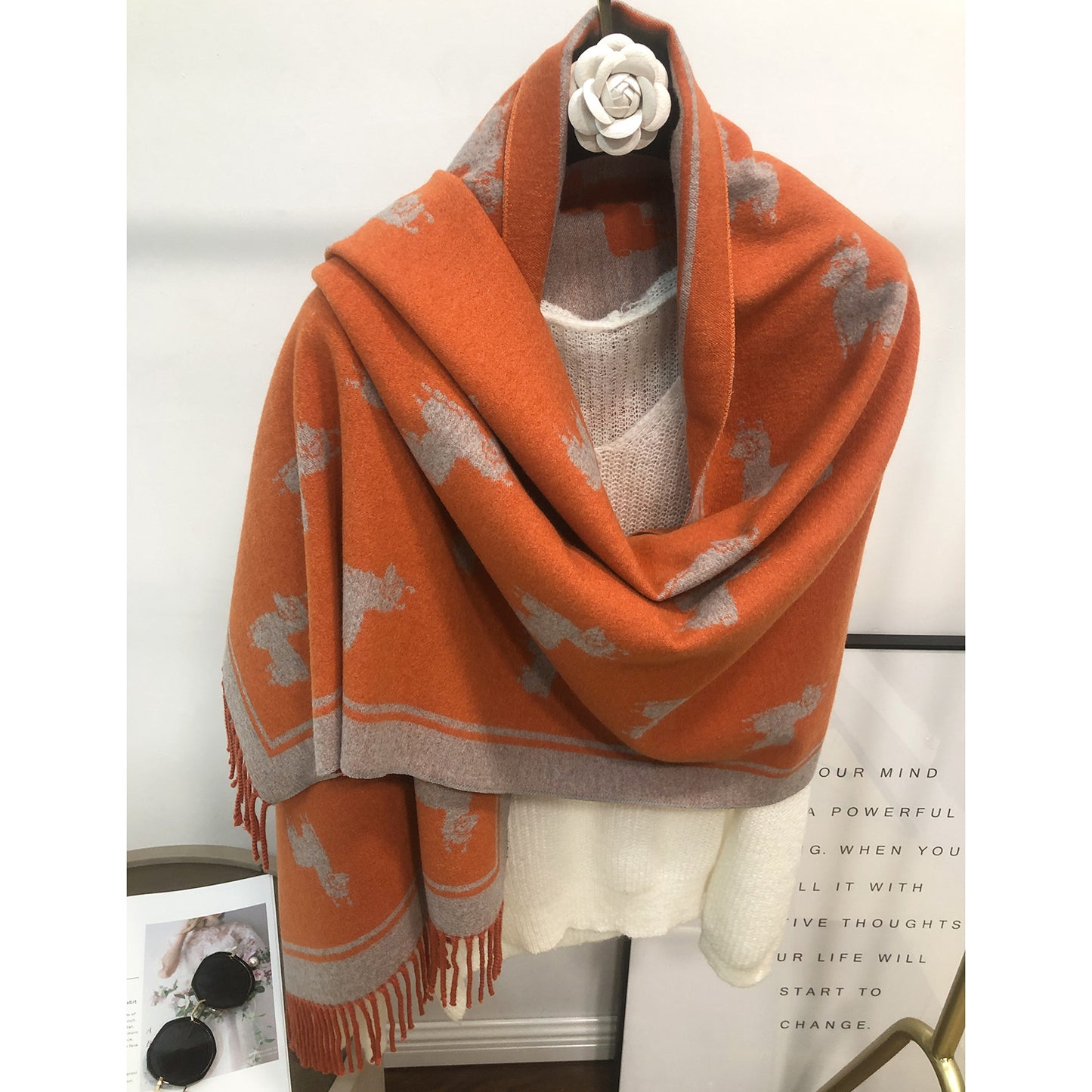 Llama Reversible Scarf Soft Touch Viscose 2 Tones Contrast Colors Shawls