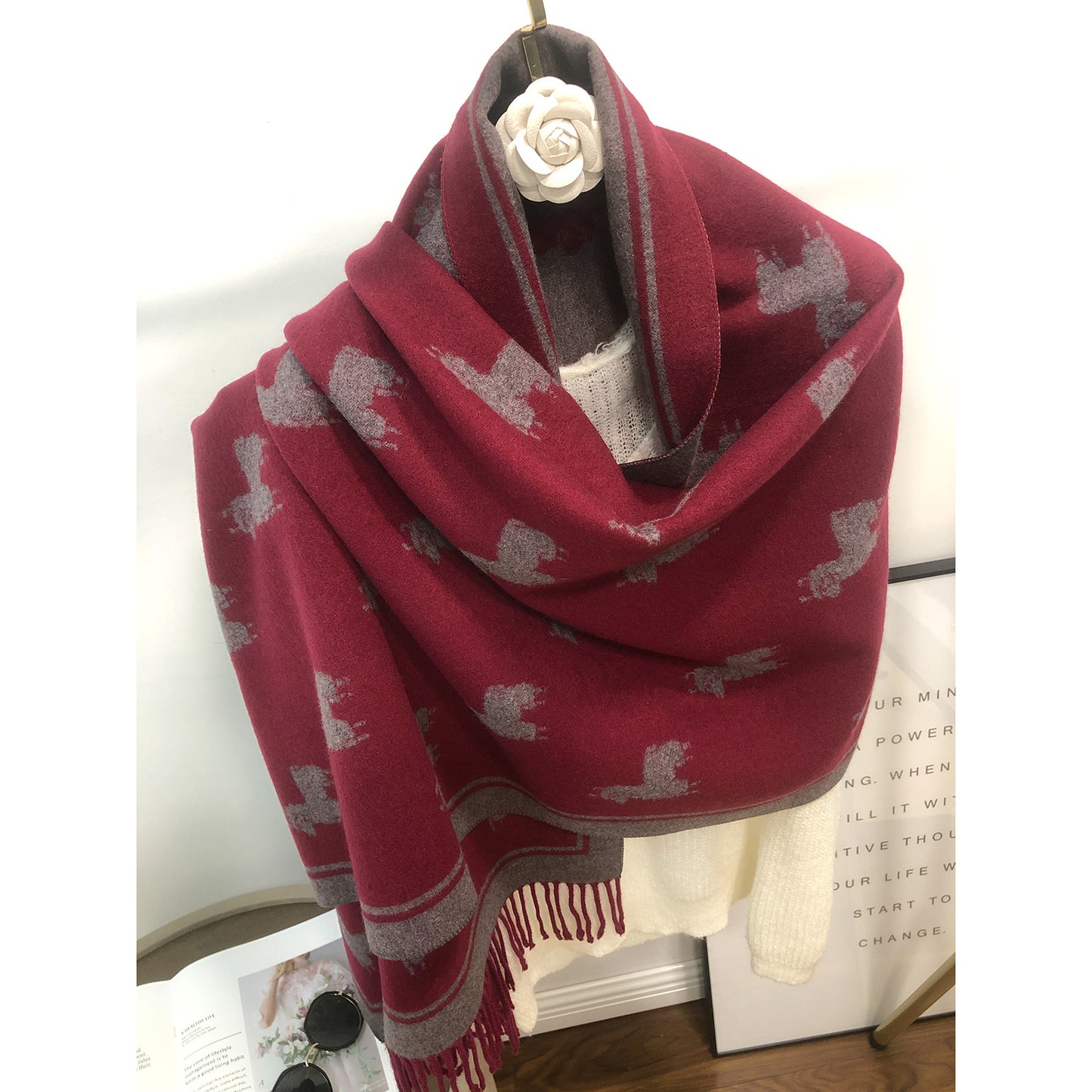 Llama Reversible Scarf Soft Touch Viscose 2 Tones Contrast Colors Shawls