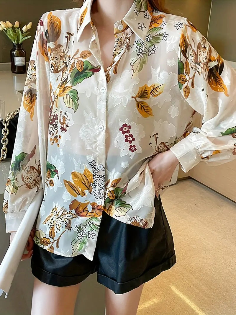 Floral Print Vintage Style Satin Soft Silky Shirt