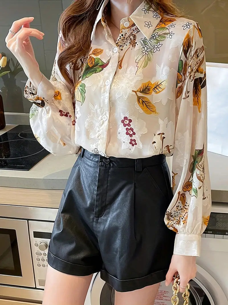 Floral Print Vintage Style Satin Soft Silky Shirt