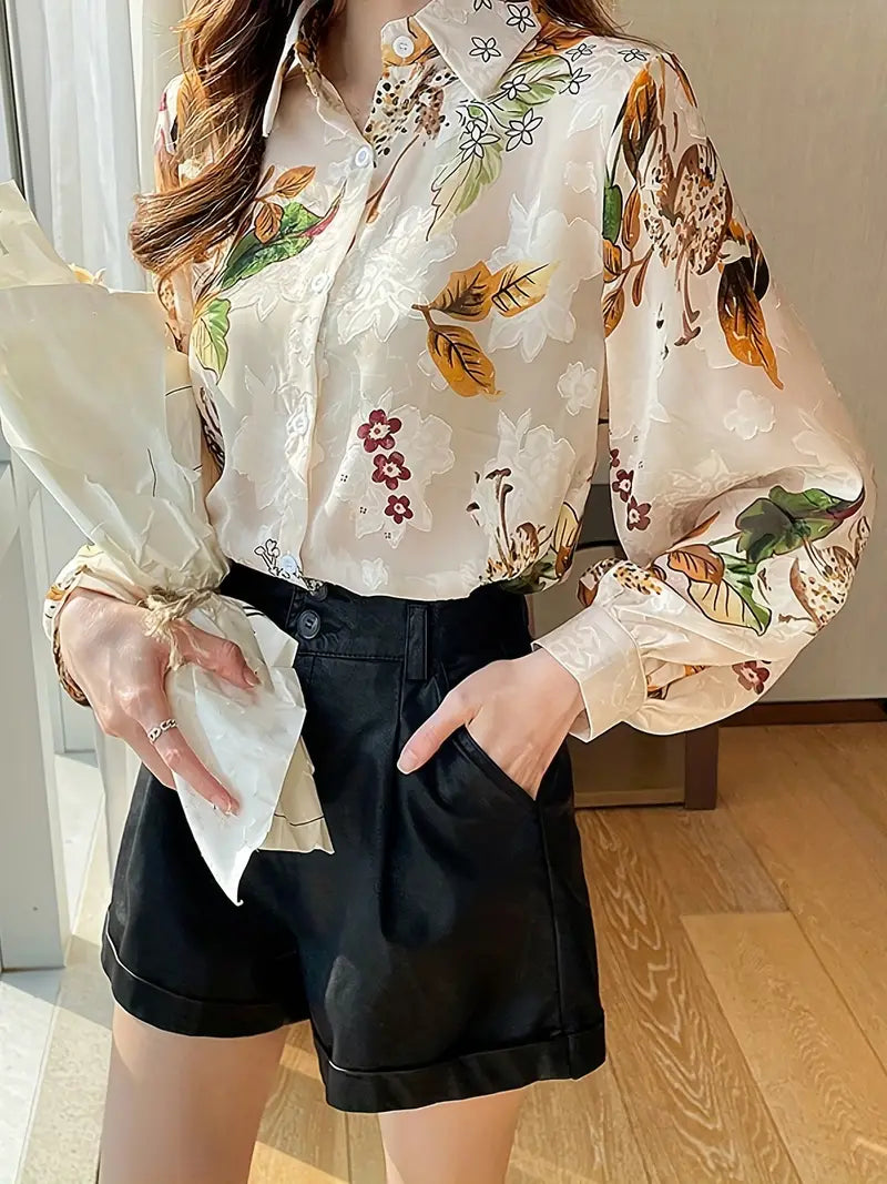 Floral Print Vintage Style Satin Soft Silky Shirt