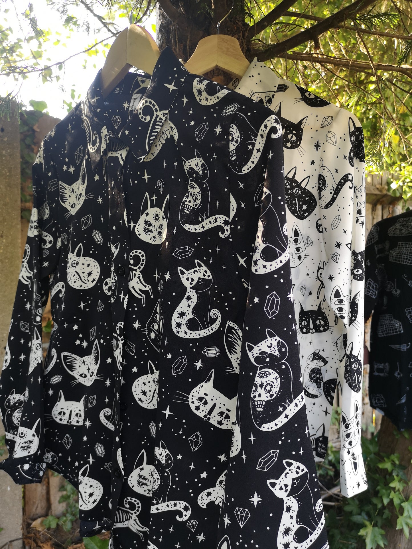 Long Sleeves Chic Spaces Cat Shirt Cats CHIFFON Dancing Cats Prints Shirt BLOUSE Soft UK