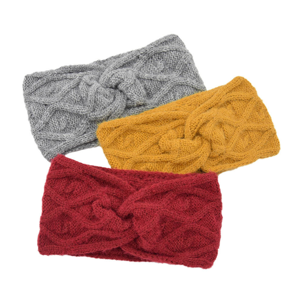 Grid Fluffy Thick Twisted Knitted Braids Wide Headband Head Wrap Elastic Wool Ear Hairband Turban