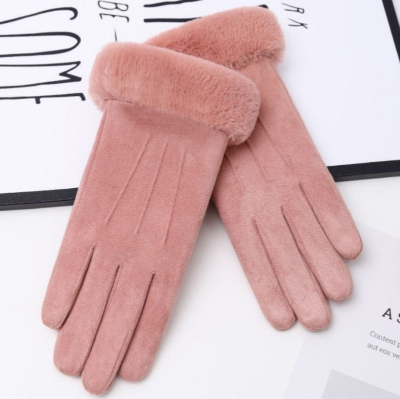 Ladies Women Winter Gloves Touch Screen Fleece Suede Warm Soft Fur Lined Thermal