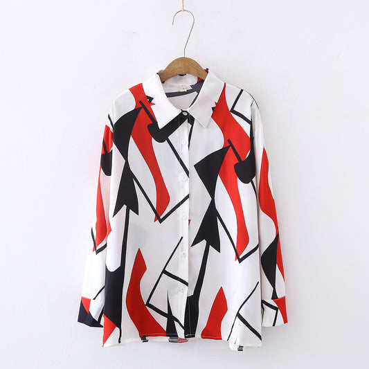Geometric Prints Vintage Style Satin Soft Silky Shirt 3 colours