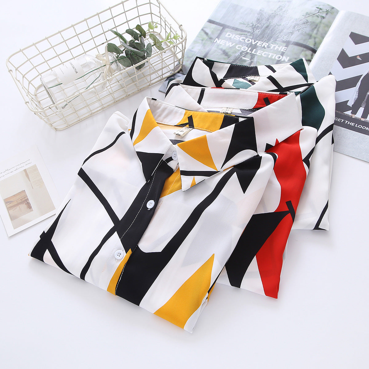 Yellow Geometric Prints Satin Soft Silky Shirt