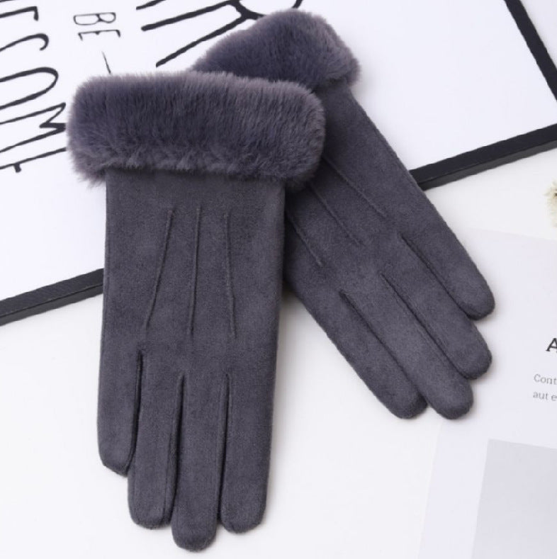 Ladies Women Winter Gloves Touch Screen Fleece Suede Warm Soft Fur Lined Thermal