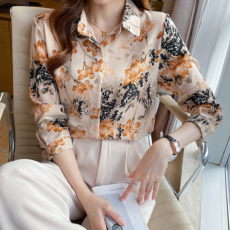 Floral Prints Flowers Vintage Style Satin Soft Silky Shirt