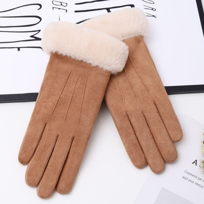 Ladies Women Winter Gloves Touch Screen Fleece Suede Warm Soft Fur Lined Thermal